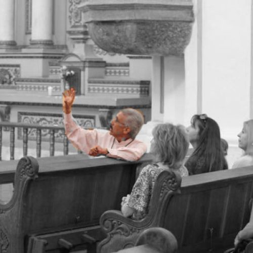 Arturo guiding in church